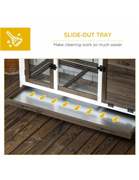 PawHut Wooden Rabbit Hutch, Guinea Pig Cage, with Removable Tray, Wheels - Brown - pic 149578 | FastDaddyshop