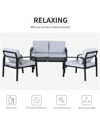 Outsunny 4pcs Garden Sofa Set with 2 Single Armchair, 1 Bench & 1 Coffee Table, Black
