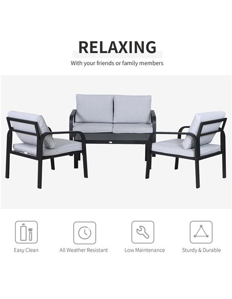 Outsunny 4pcs Garden Sofa Set with 2 Single Armchair, 1 Bench & 1 Coffee Table, Black - pic 14958 | FastDaddyshop