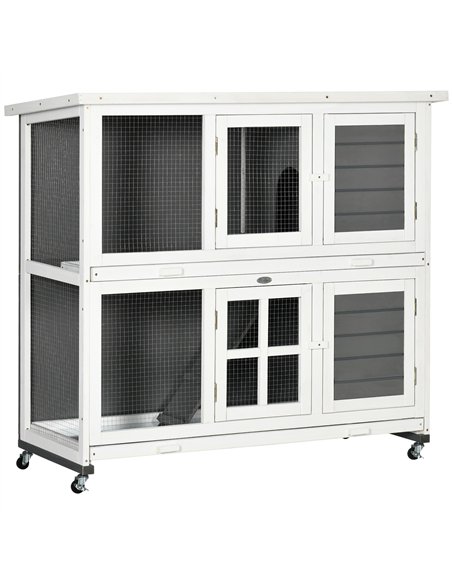 PawHut Wooden Rabbit Hutch, Two-Tier Guinea Pig Cage, with Removable Tray, Wheels - pic 149582 | FastDaddyshop