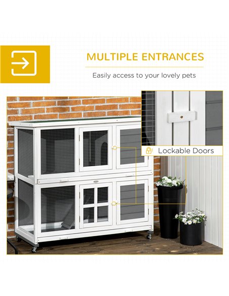 PawHut Wooden Rabbit Hutch, Two-Tier Guinea Pig Cage, with Removable Tray, Wheels - pic 149586 | FastDaddyshop