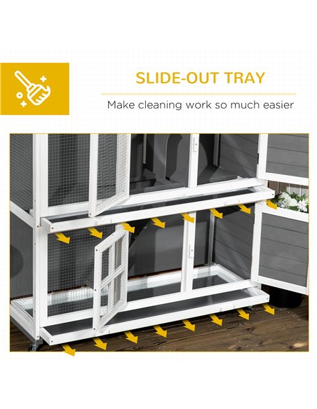 PawHut Wooden Rabbit Hutch, Two-Tier Guinea Pig Cage, with Removable Tray, Wheels - pic 149587 | FastDaddyshop