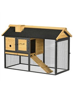 PawHut Outdoor Rabbit Hutch, with Run, Removable Tray, Asphalt Roof, 120 x 55.5 x 80cm