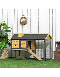 PawHut Outdoor Rabbit Hutch, with Run, Removable Tray, Asphalt Roof, 120 x 55.5 x 80cm 2