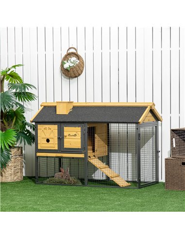 PawHut Outdoor Rabbit Hutch, with Run, Removable Tray, Asphalt Roof, 120 x 55.5 x 80cm