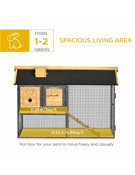 PawHut Outdoor Rabbit Hutch, with Run, Removable Tray, Asphalt Roof, 120 x 55.5 x 80cm - pic 149594 | FastDaddyshop