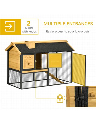 PawHut Outdoor Rabbit Hutch, with Run, Removable Tray, Asphalt Roof, 120 x 55.5 x 80cm