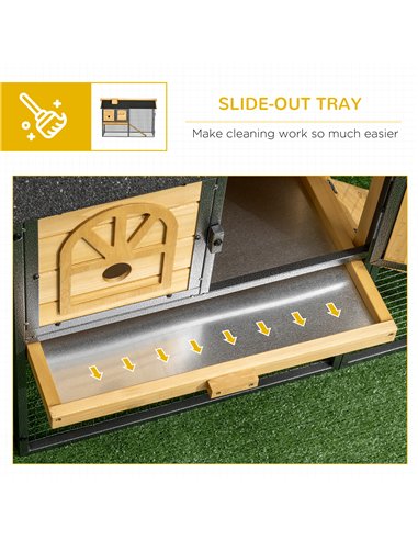 PawHut Outdoor Rabbit Hutch, with Run, Removable Tray, Asphalt Roof, 120 x 55.5 x 80cm