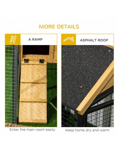 PawHut Outdoor Rabbit Hutch, with Run, Removable Tray, Asphalt Roof, 120 x 55.5 x 80cm