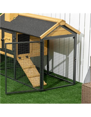 PawHut Outdoor Rabbit Hutch, with Run, Removable Tray, Asphalt Roof, 120 x 55.5 x 80cm