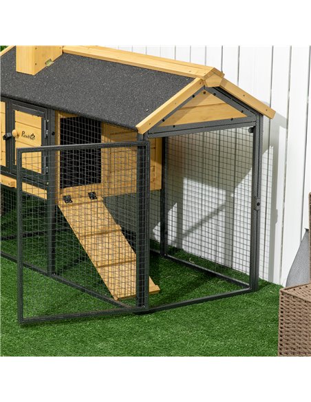 PawHut Outdoor Rabbit Hutch, with Run, Removable Tray, Asphalt Roof, 120 x 55.5 x 80cm - pic 149598 | FastDaddyshop