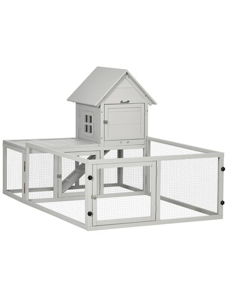 PawHut Indoor Rabbit Hutch, Guinea Pig Cage, with Slide-Out Tray, Large Fenced Area - Light Grey - pic 149600 | FastDaddyshop