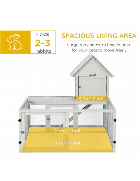 PawHut Indoor Rabbit Hutch, Guinea Pig Cage, with Slide-Out Tray, Large Fenced Area - Light Grey - pic 149603 | FastDaddyshop