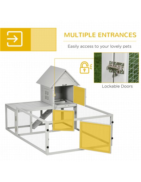 PawHut Indoor Rabbit Hutch, Guinea Pig Cage, with Slide-Out Tray, Large Fenced Area - Light Grey - pic 149604 | FastDaddyshop