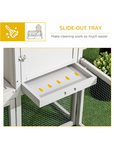 PawHut Indoor Rabbit Hutch, Guinea Pig Cage, with Slide-Out Tray, Large Fenced Area - Light Grey