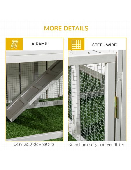 PawHut Indoor Rabbit Hutch, Guinea Pig Cage, with Slide-Out Tray, Large Fenced Area - Light Grey - pic 149606 | FastDaddyshop