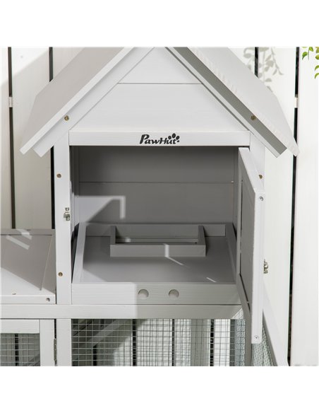 PawHut Indoor Rabbit Hutch, Guinea Pig Cage, with Slide-Out Tray, Large Fenced Area - Light Grey - pic 149607 | FastDaddyshop