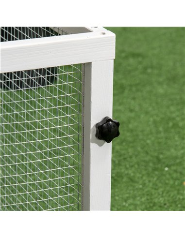 PawHut Indoor Rabbit Hutch, Guinea Pig Cage, with Slide-Out Tray, Large Fenced Area - Light Grey