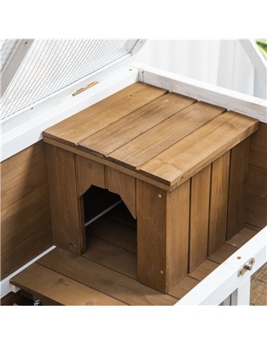 PawHut Wooden Rabbit Hutch, Bunny Cage w/ Tray, Ramp, Openable Roof, Wheels, 91.5 x 53.3 x 73cm - Brown