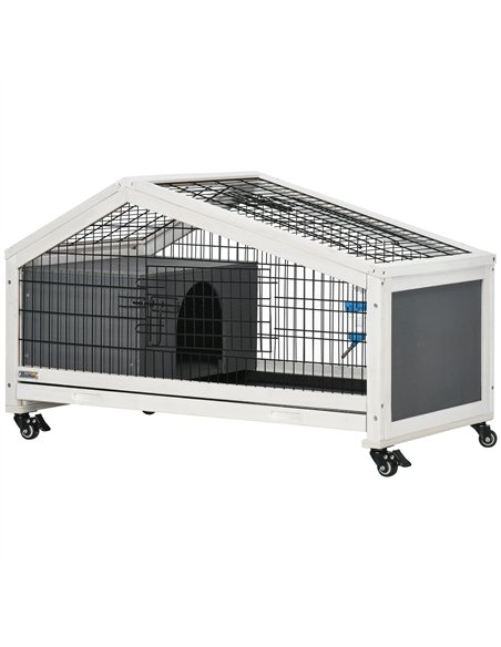 PawHut Rabbit Hutch, Wheeled Rabbit Cage w/ Water Bottle, Plastic Slide-Out Tray - Grey - pic 149618 | FastDaddyshop