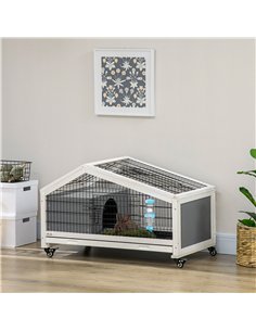 PawHut Rabbit Hutch, Wheeled Rabbit Cage w/ Water Bottle, Plastic Slide-Out Tray - Grey 2