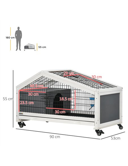 PawHut Rabbit Hutch, Wheeled Rabbit Cage w/ Water Bottle, Plastic Slide-Out Tray - Grey - pic 149620 | FastDaddyshop