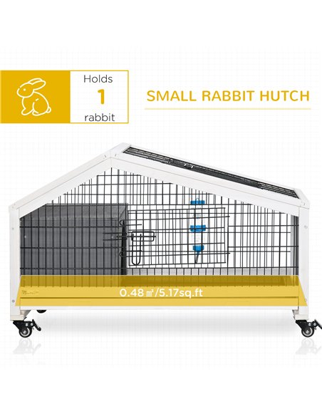 PawHut Rabbit Hutch, Wheeled Rabbit Cage w/ Water Bottle, Plastic Slide-Out Tray - Grey - pic 149621 | FastDaddyshop