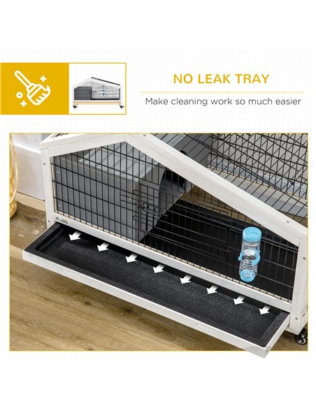 PawHut Rabbit Hutch, Wheeled Rabbit Cage w/ Water Bottle, Plastic Slide-Out Tray - Grey - pic 149623 | FastDaddyshop