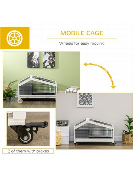PawHut Rabbit Hutch, Wheeled Rabbit Cage w/ Water Bottle, Plastic Slide-Out Tray - Grey - pic 149624 | FastDaddyshop