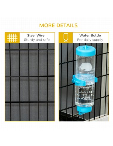PawHut Rabbit Hutch, Wheeled Rabbit Cage w/ Water Bottle, Plastic Slide-Out Tray - Grey