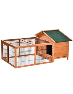 PawHut Wooden Rabbit Hutch Outdoor, Guinea Pig Hutch, Detachable Pet House Animal Cage with Openable Run & Roof Lockable Door Sl