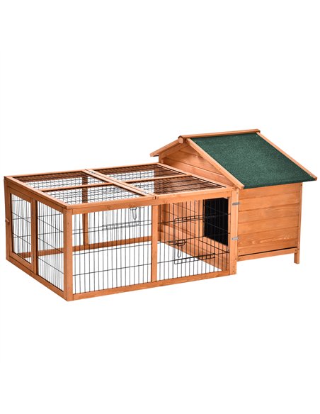 PawHut Wooden Rabbit Hutch Outdoor, Guinea Pig Hutch, Detachable Pet House Animal Cage with Openable Run & Roof Lockable Door Sl - pic 149627 | FastDaddyshop