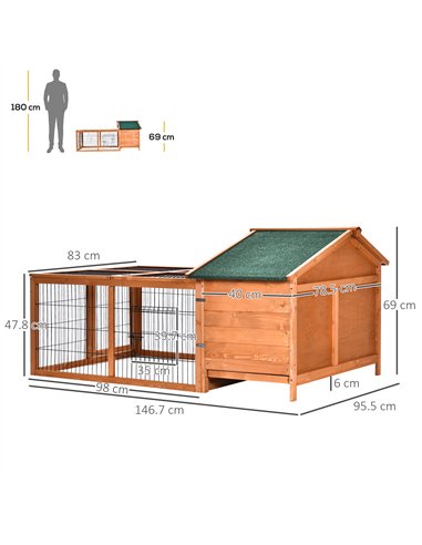 PawHut Wooden Rabbit Hutch Outdoor, Guinea Pig Hutch, Detachable Pet House Animal Cage with Openable Run & Roof Lockable Door Sl