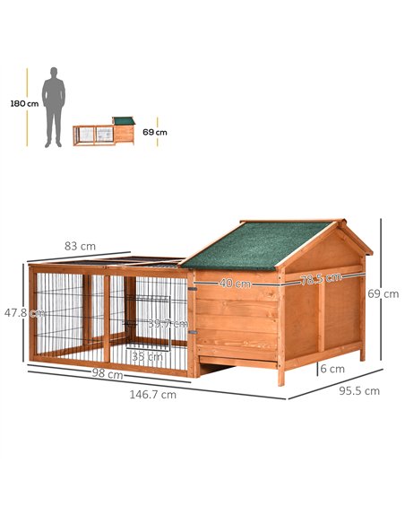 PawHut Wooden Rabbit Hutch Outdoor, Guinea Pig Hutch, Detachable Pet House Animal Cage with Openable Run & Roof Lockable Door Sl - pic 149629 | FastDaddyshop