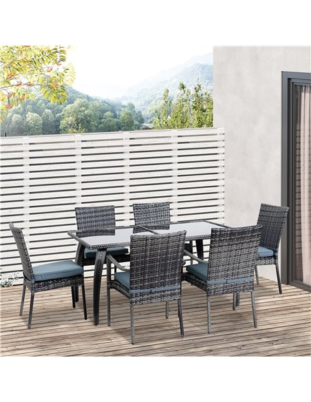 Outsunny 7 Pieces PE Rattan Garden Dining Set with Glass Top and Cushions, Grey - pic 14963 | FastDaddyshop