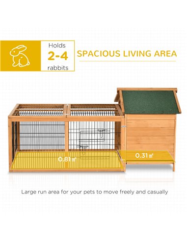 PawHut Wooden Rabbit Hutch Outdoor, Guinea Pig Hutch, Detachable Pet House Animal Cage with Openable Run & Roof Lockable Door Sl