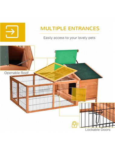 PawHut Wooden Rabbit Hutch Outdoor, Guinea Pig Hutch, Detachable Pet House Animal Cage with Openable Run & Roof Lockable Door Sl