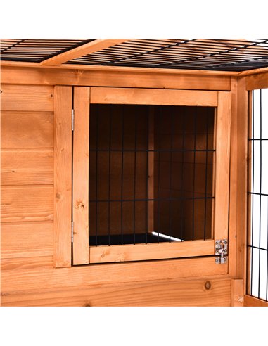 PawHut Wooden Rabbit Hutch Outdoor, Guinea Pig Hutch, Detachable Pet House Animal Cage with Openable Run & Roof Lockable Door Sl