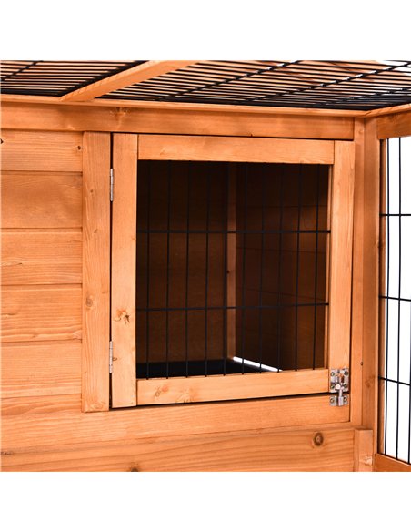PawHut Wooden Rabbit Hutch Outdoor, Guinea Pig Hutch, Detachable Pet House Animal Cage with Openable Run & Roof Lockable Door Sl - pic 149635 | FastDaddyshop