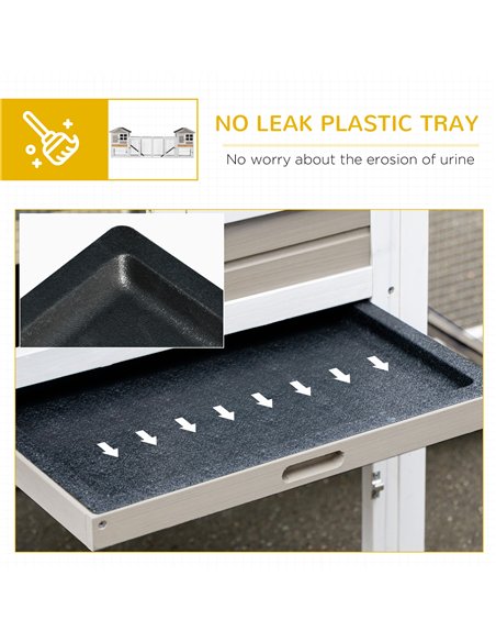PawHut 2 in 1 Rabbit Hutch Outdoor Guinea Pig Hutch Bunny Run Double Main House with Run, No-Leak Tray 259 x 64 x 92cm, Grey - pic 149640 | FastDaddyshop