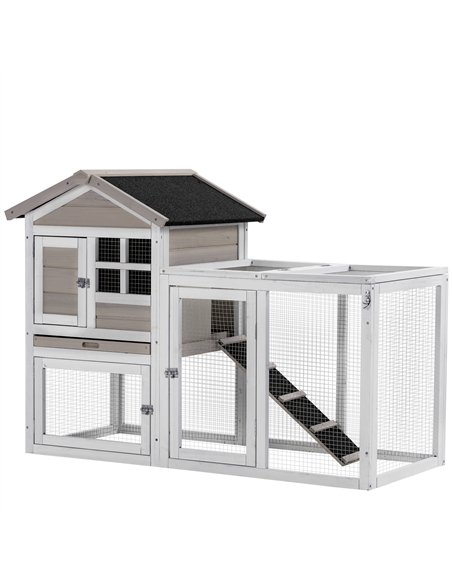 PawHut 2 in 1 Rabbit Hutch Outdoor Guinea Pig Hutch Bunny Run Double Main House with Run, No-Leak Tray 259 x 64 x 92cm, Grey - pic 149643 | FastDaddyshop