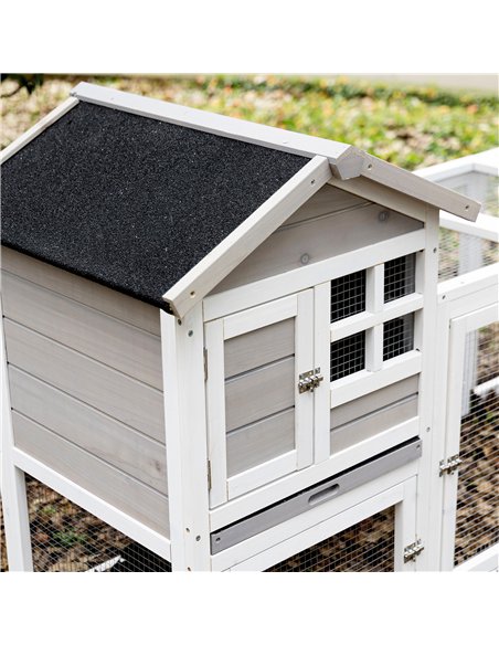 PawHut 2 in 1 Rabbit Hutch Outdoor Guinea Pig Hutch Bunny Run Double Main House with Run, No-Leak Tray 259 x 64 x 92cm, Grey - pic 149644 | FastDaddyshop