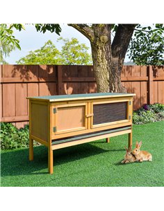 PawHut Rabbit Hutch Outdoor Guinea Pig Hutch House Small Animal Bunny Cage w/ Openable Roof, 115 x 44 x 65 cm 2
