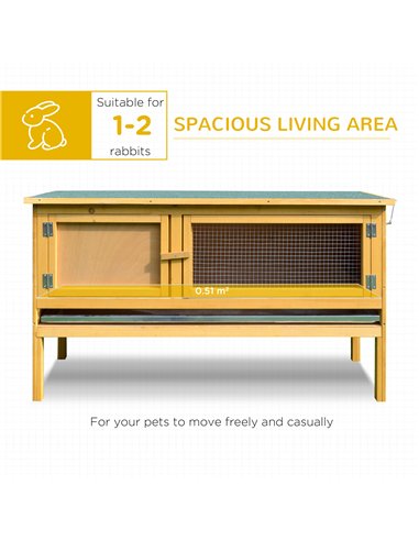 PawHut Rabbit Hutch Outdoor Guinea Pig Hutch House Small Animal Bunny Cage w/ Openable Roof, 115 x 44 x 65 cm