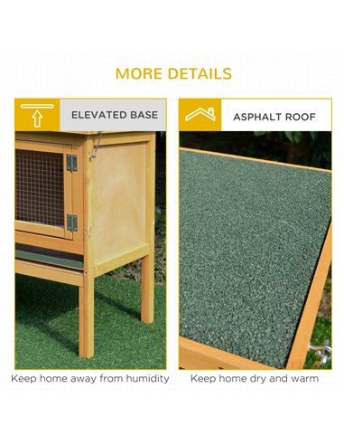 PawHut Rabbit Hutch Outdoor Guinea Pig Hutch House Small Animal Bunny Cage w/ Openable Roof, 115 x 44 x 65 cm