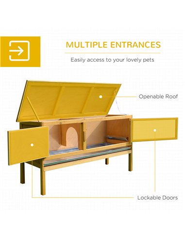 PawHut Rabbit Hutch Outdoor Guinea Pig Hutch House Small Animal Bunny Cage w/ Openable Roof, 115 x 44 x 65 cm