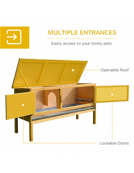PawHut Rabbit Hutch Outdoor Guinea Pig Hutch House Small Animal Bunny Cage w/ Openable Roof, 115 x 44 x 65 cm - pic 149651 | FastDaddyshop