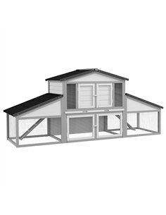 PawHut Large Rabbit Hutch with Run, Outdoor Bunny Cage, with Tray, Ramp - Light Grey