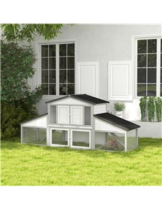 PawHut Large Rabbit Hutch with Run, Outdoor Bunny Cage, with Tray, Ramp - Light Grey 2