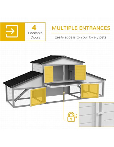 PawHut Large Rabbit Hutch with Run, Outdoor Bunny Cage, with Tray, Ramp - Light Grey